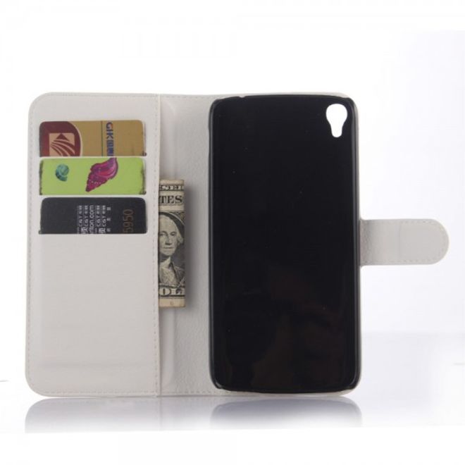 Alcatel One Touch Idol 3 5.5 Leder Case mit Litchitextur und Kreditkartenslots - weiss