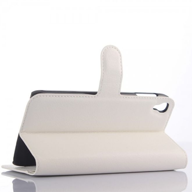 Alcatel One Touch Idol 3 5.5 Leder Case mit Litchitextur und Kreditkartenslots - weiss