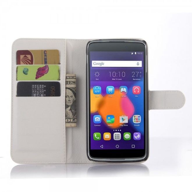 Alcatel One Touch Idol 3 5.5 Leder Case mit Litchitextur und Kreditkartenslots - weiss