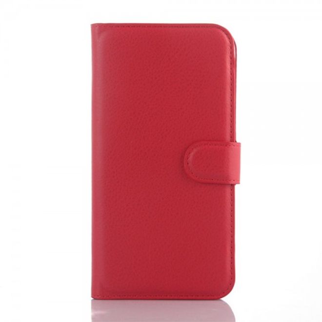 Alcatel One Touch Idol 3 5.5 Leder Case mit Litchitextur und Kreditkartenslots - rot