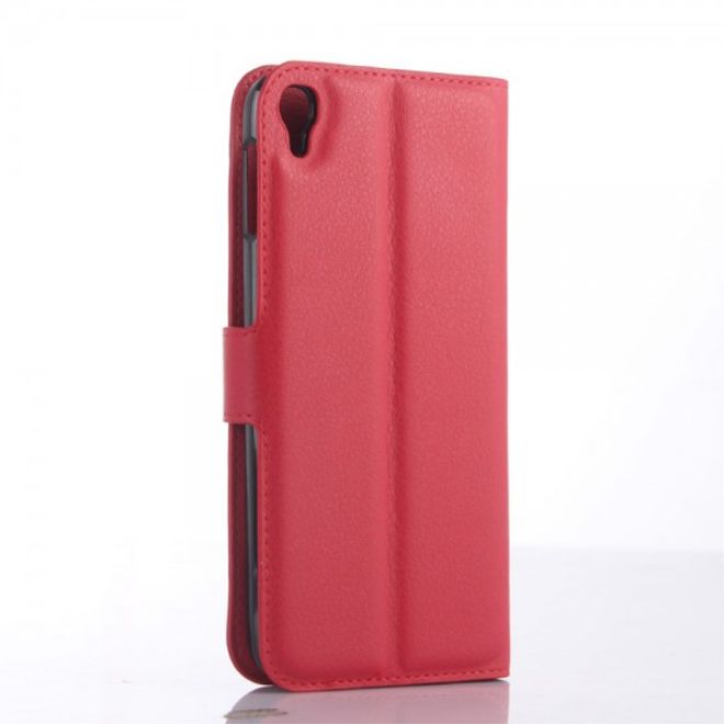 Alcatel One Touch Idol 3 5.5 Leder Case mit Litchitextur und Kreditkartenslots - rot