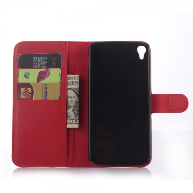 Alcatel One Touch Idol 3 5.5 Leder Case mit Litchitextur und Kreditkartenslots - rot