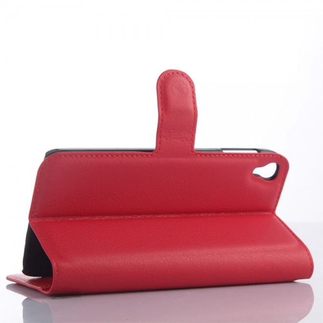 Alcatel One Touch Idol 3 5.5 Leder Case mit Litchitextur und Kreditkartenslots - rot