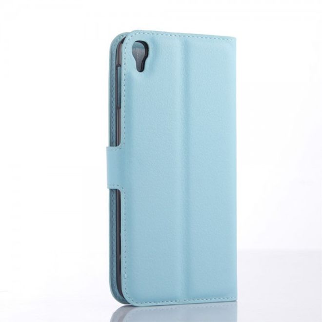Alcatel One Touch Idol 3 5.5 Leder Case mit Litchitextur und Kreditkartenslots - blau