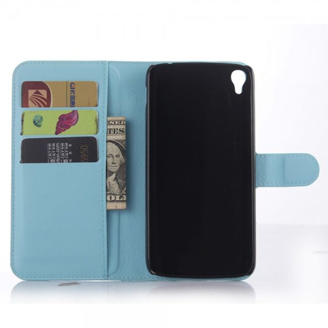 Alcatel One Touch Idol 3 5.5 Leder Case mit Litchitextur und Kreditkartenslots - blau