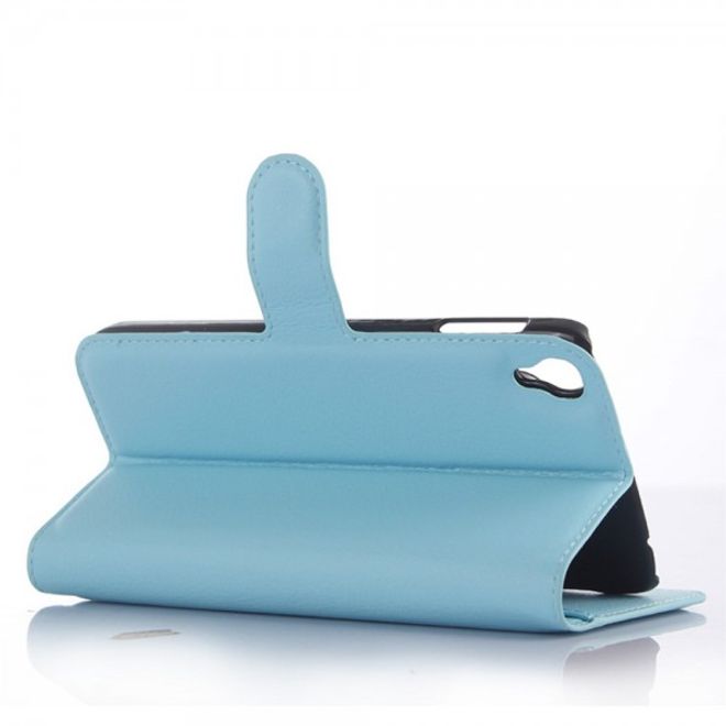 Alcatel One Touch Idol 3 5.5 Leder Case mit Litchitextur und Kreditkartenslots - blau
