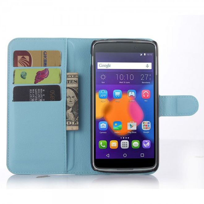 Alcatel One Touch Idol 3 5.5 Leder Case mit Litchitextur und Kreditkartenslots - blau