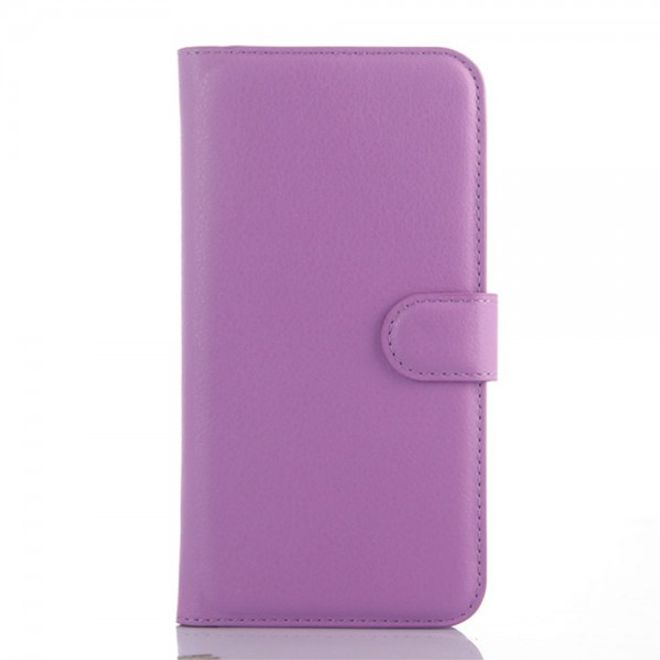 Alcatel One Touch Idol 3 5.5 Leder Case mit Litchitextur und Kreditkartenslots - purpur