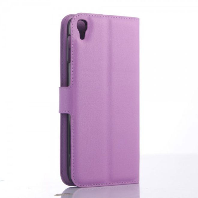 Alcatel One Touch Idol 3 5.5 Leder Case mit Litchitextur und Kreditkartenslots - purpur