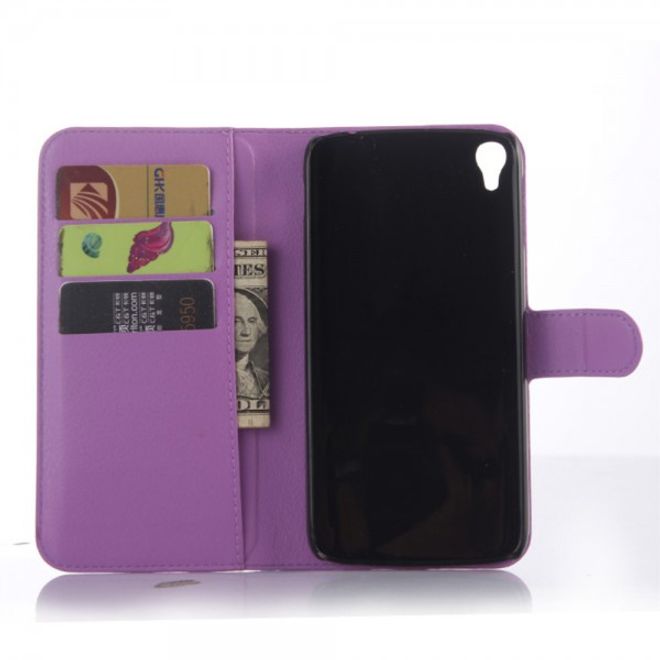 Alcatel One Touch Idol 3 5.5 Leder Case mit Litchitextur und Kreditkartenslots - purpur