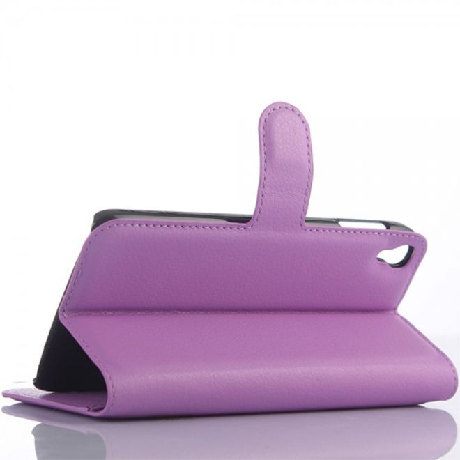 Alcatel One Touch Idol 3 5.5 Leder Case mit Litchitextur und Kreditkartenslots - purpur