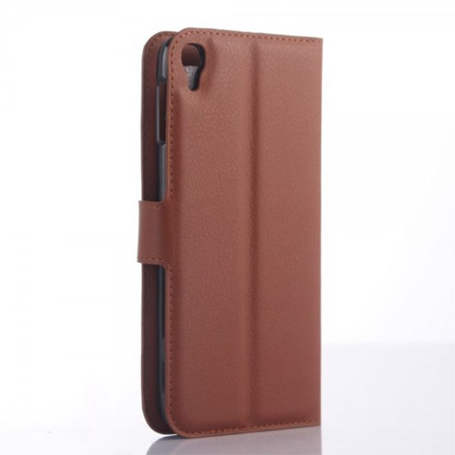 Alcatel One Touch Idol 3 5.5 Leder Case mit Litchitextur und Kreditkartenslots - braun