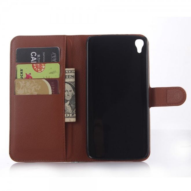 Alcatel One Touch Idol 3 5.5 Leder Case mit Litchitextur und Kreditkartenslots - braun