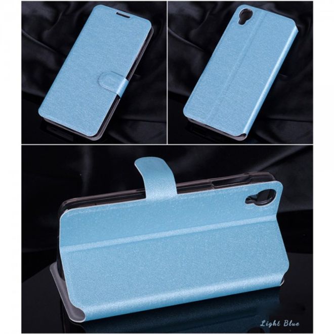 Alcatel One Touch Idol 3 5.5 Leder Case mit seidenartiger Textur und Standfunktion - hellblau