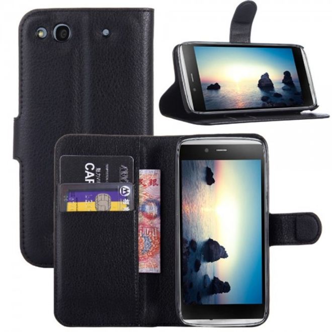 Alcatel One Touch Idol Alpha Leder Case mit Litchitextur und Standfunktion - schwarz