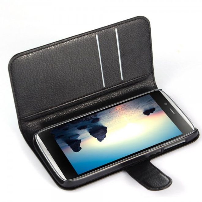 Alcatel One Touch Idol Alpha Leder Case mit Litchitextur und Standfunktion - schwarz