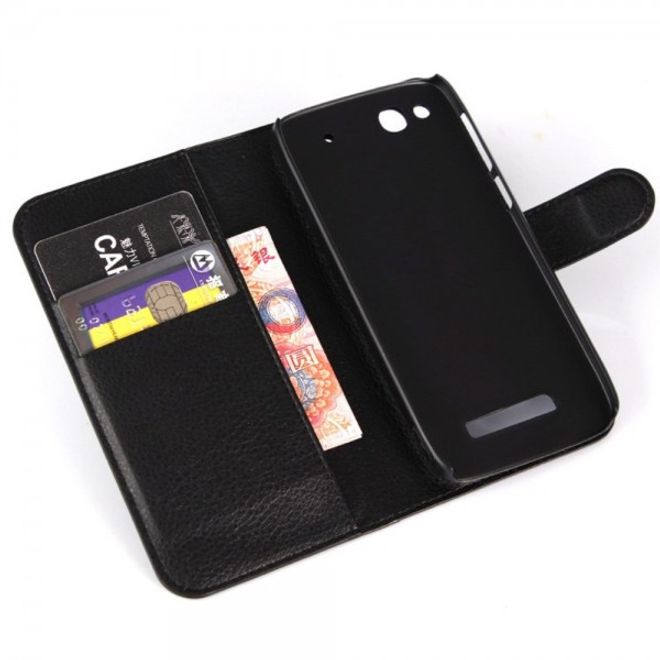 Alcatel One Touch Idol Alpha Leder Case mit Litchitextur und Standfunktion - schwarz