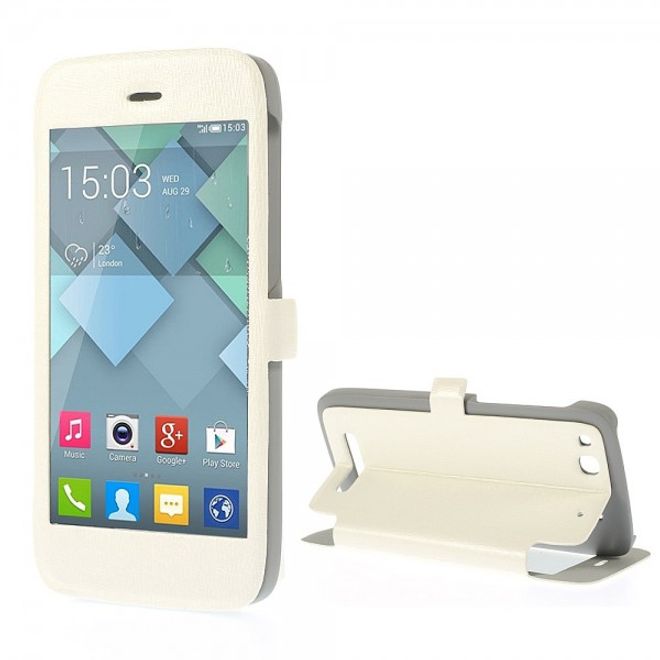 Alcatel One Touch Idol Alpha Leder Case mit riesigem Fenster und Standfunktion - weiss