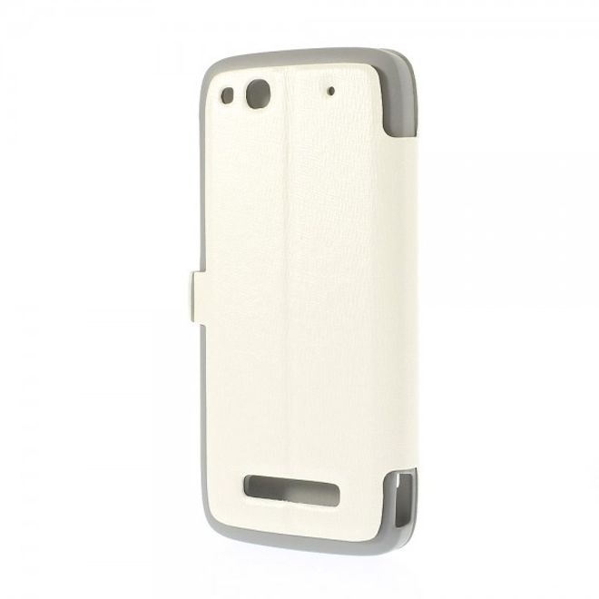 Alcatel One Touch Idol Alpha Leder Case mit riesigem Fenster und Standfunktion - weiss