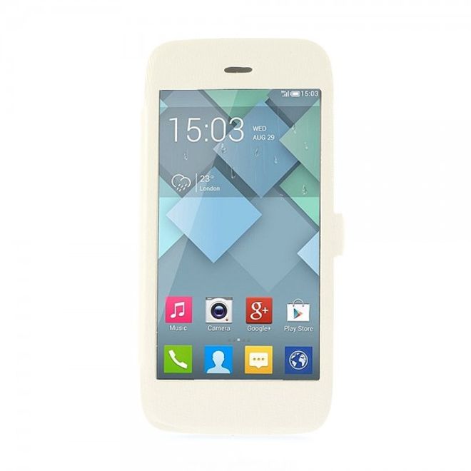 Alcatel One Touch Idol Alpha Leder Case mit riesigem Fenster und Standfunktion - weiss