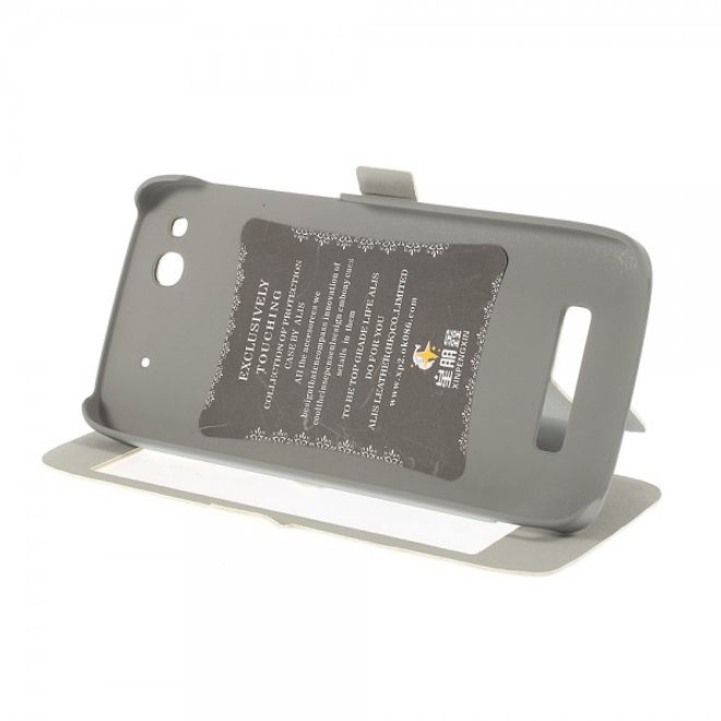 Alcatel One Touch Idol Alpha Leder Case mit riesigem Fenster und Standfunktion - weiss
