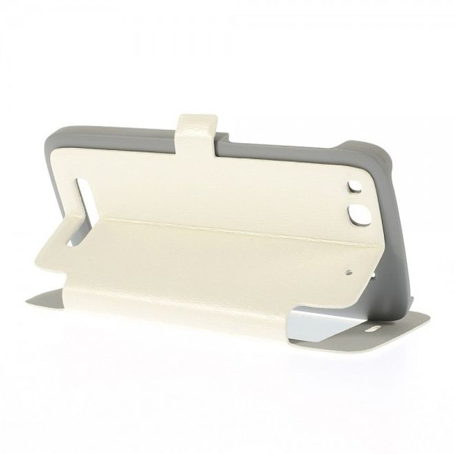 Alcatel One Touch Idol Alpha Leder Case mit riesigem Fenster und Standfunktion - weiss