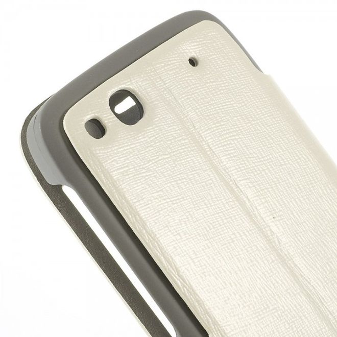 Alcatel One Touch Idol Alpha Leder Case mit riesigem Fenster und Standfunktion - weiss