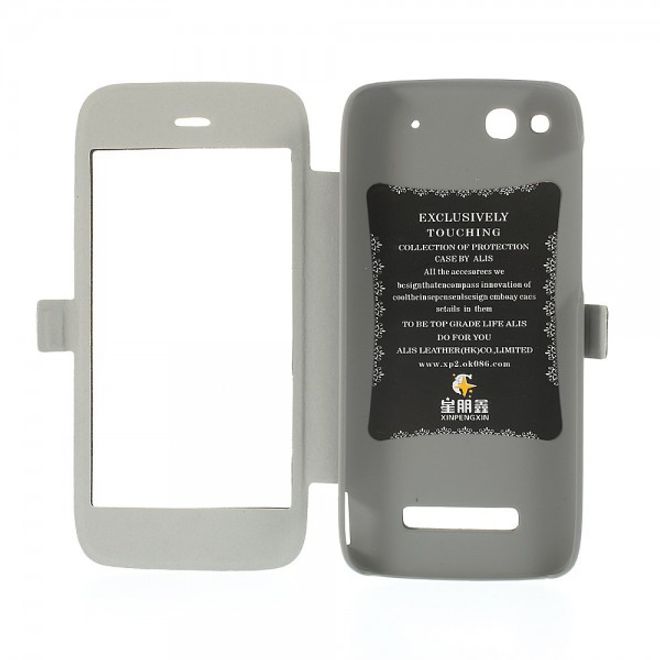 Alcatel One Touch Idol Alpha Leder Case mit riesigem Fenster und Standfunktion - weiss