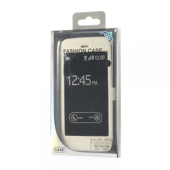 Alcatel One Touch Idol Alpha Leder Case mit riesigem Fenster und Standfunktion - weiss
