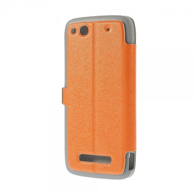 Alcatel One Touch Idol Alpha Leder Case mit riesigem Fenster und Standfunktion - orange