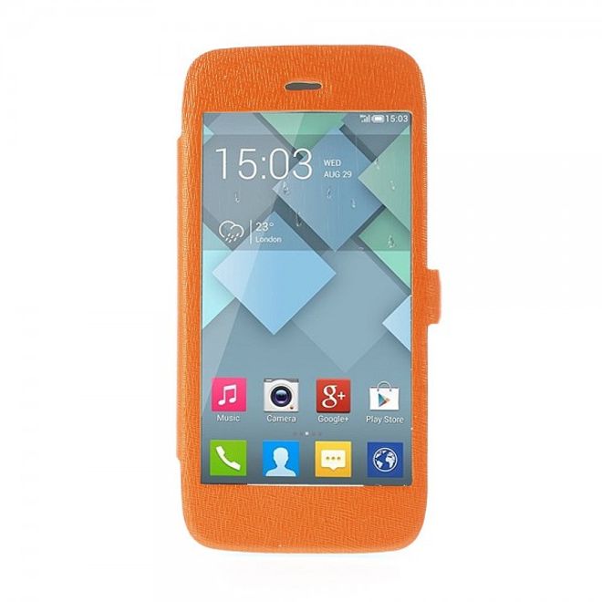Alcatel One Touch Idol Alpha Leder Case mit riesigem Fenster und Standfunktion - orange