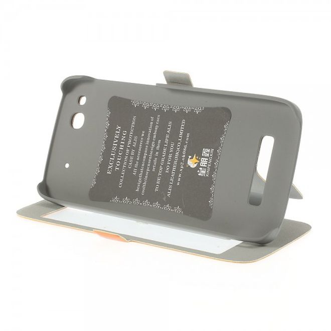 Alcatel One Touch Idol Alpha Leder Case mit riesigem Fenster und Standfunktion - orange