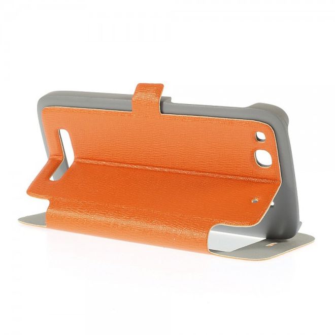 Alcatel One Touch Idol Alpha Leder Case mit riesigem Fenster und Standfunktion - orange