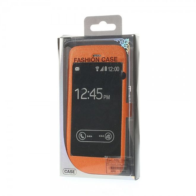 Alcatel One Touch Idol Alpha Leder Case mit riesigem Fenster und Standfunktion - orange