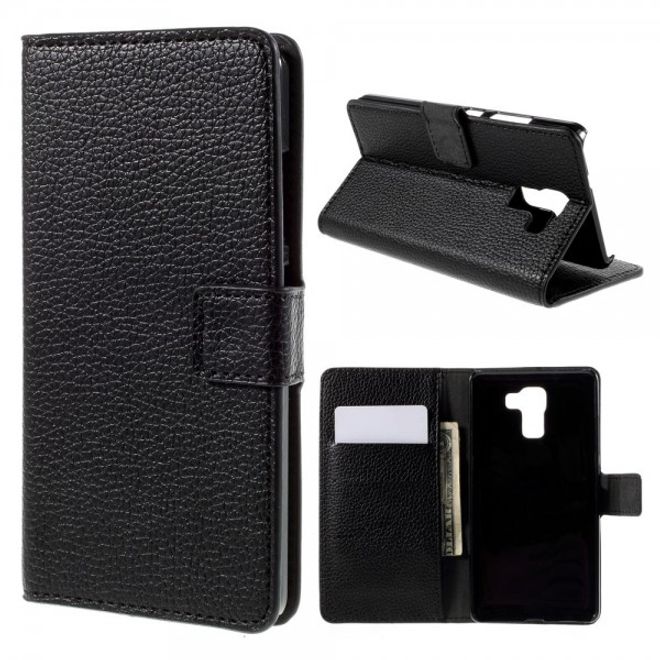 Huawei Honor 7 Modisches Leder Case mit Litchitextur und Standfunktion - schwarz