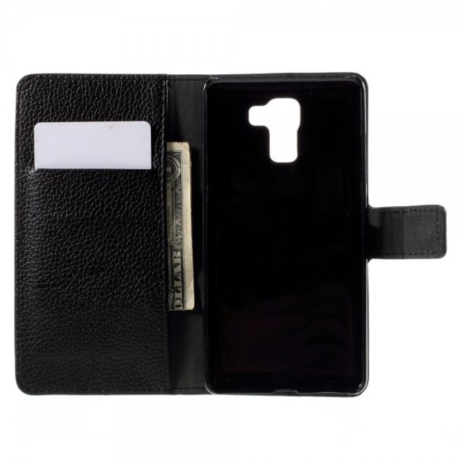Huawei Honor 7 Modisches Leder Case mit Litchitextur und Standfunktion - schwarz