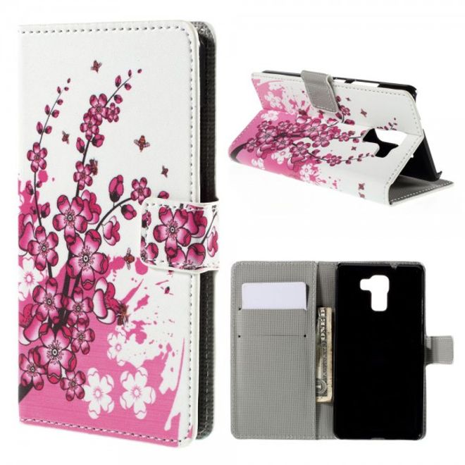 Huawei Honor 7 Leder Case mit pinken Blumen