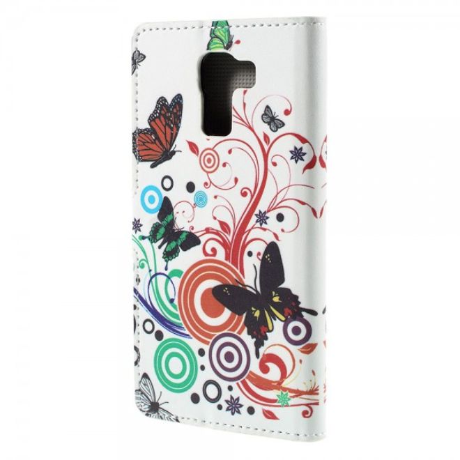Huawei Honor 7 Leder Case mit Schmetterlingen und Kreisen
