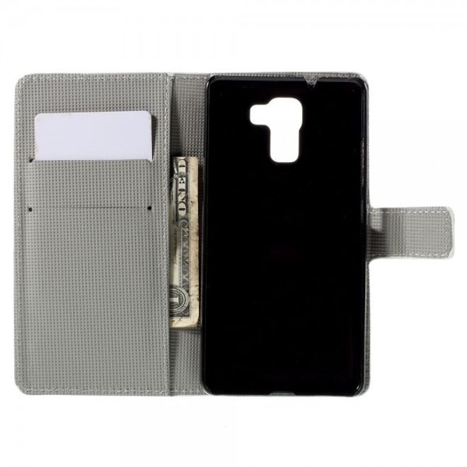 Huawei Honor 7 Leder Case mit Schmetterlingen und Kreisen