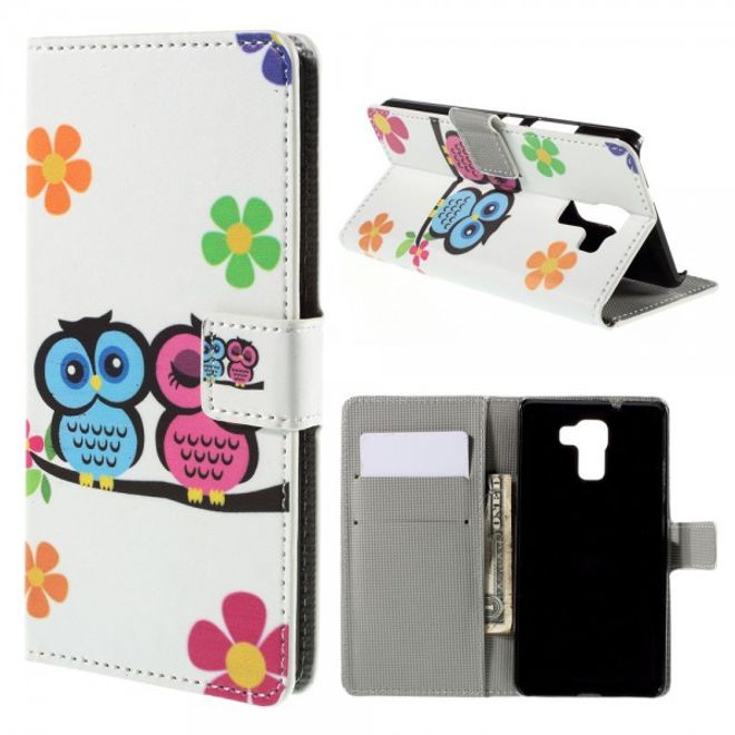 Huawei Honor 7 Leder Case mit verliebtem Eulenpärchen