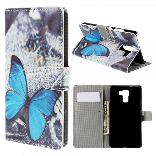 Huawei Honor 7 Leder Case mit wunderschönem, blauem Schmetterling