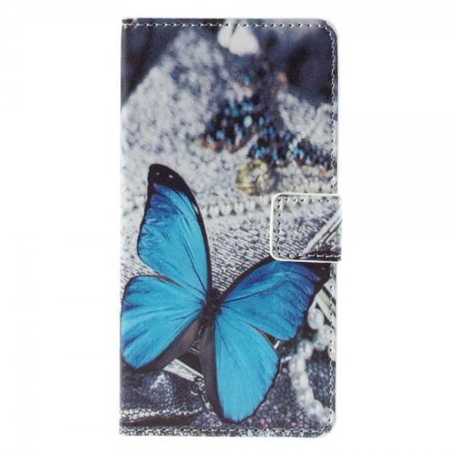 Huawei Honor 7 Leder Case mit wunderschönem, blauem Schmetterling