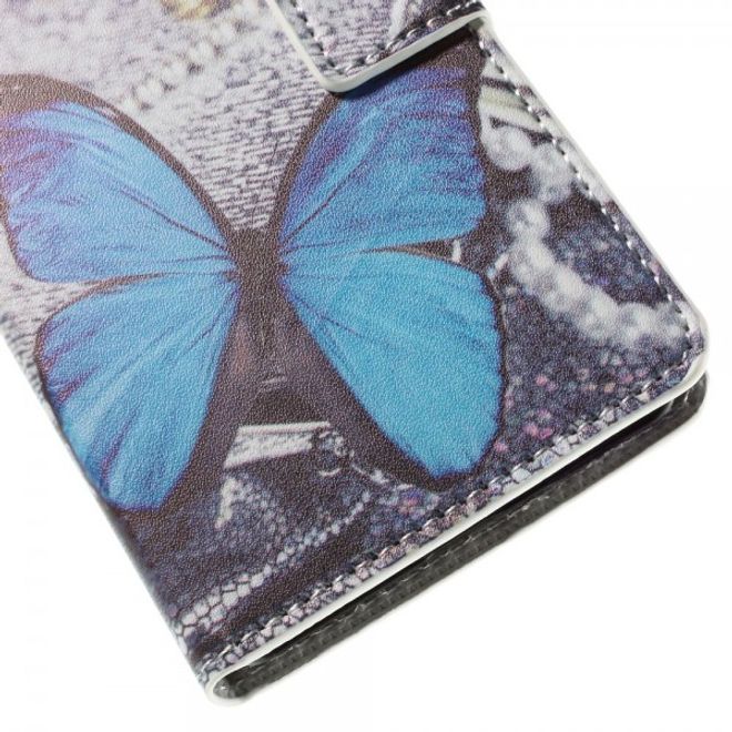 Huawei Honor 7 Leder Case mit wunderschönem, blauem Schmetterling