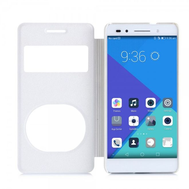 Huawei Honor 7 Texturiertes Leder Flip Case mit zwei Fenstern - weiss