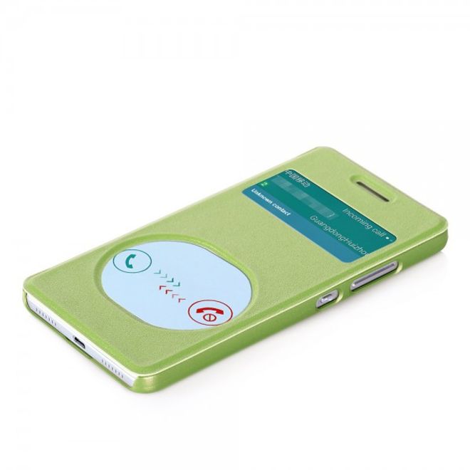 Huawei Honor 7 Texturiertes Leder Flip Case mit zwei Fenstern - grün