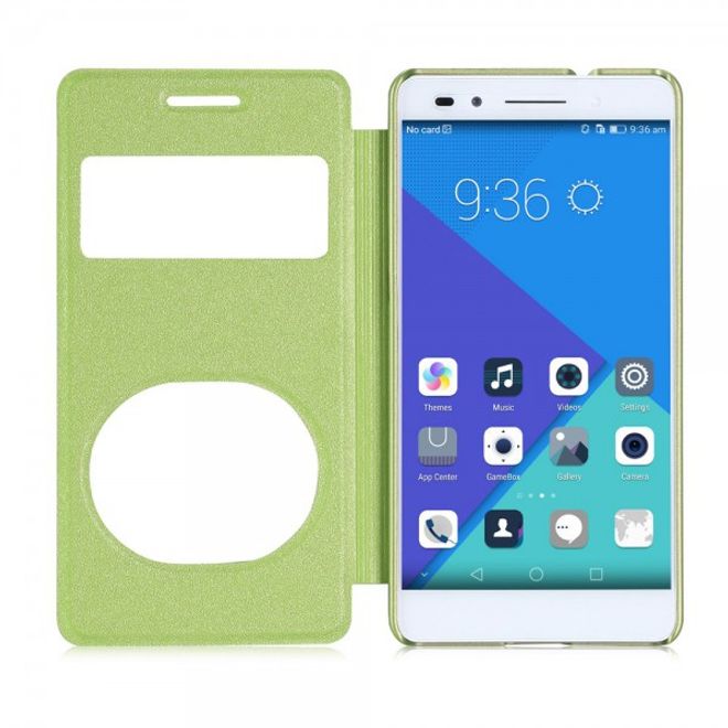Huawei Honor 7 Texturiertes Leder Flip Case mit zwei Fenstern - grün