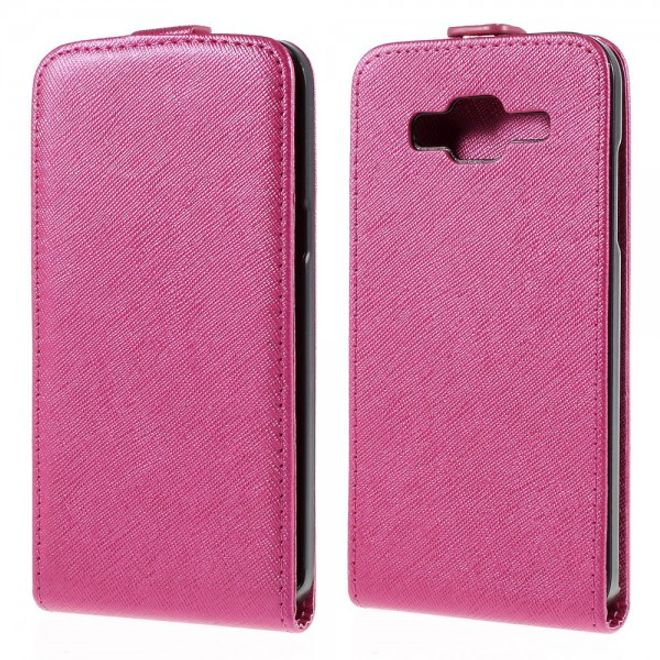 Samsung Galaxy J5 Leder Case vertikal mit Kreuzmuster - rosa