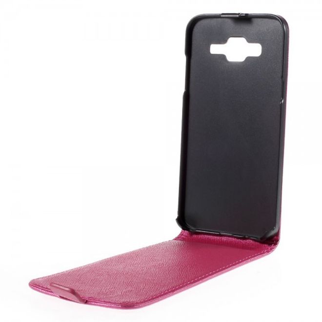 Samsung Galaxy J5 Leder Case vertikal mit Kreuzmuster - rosa