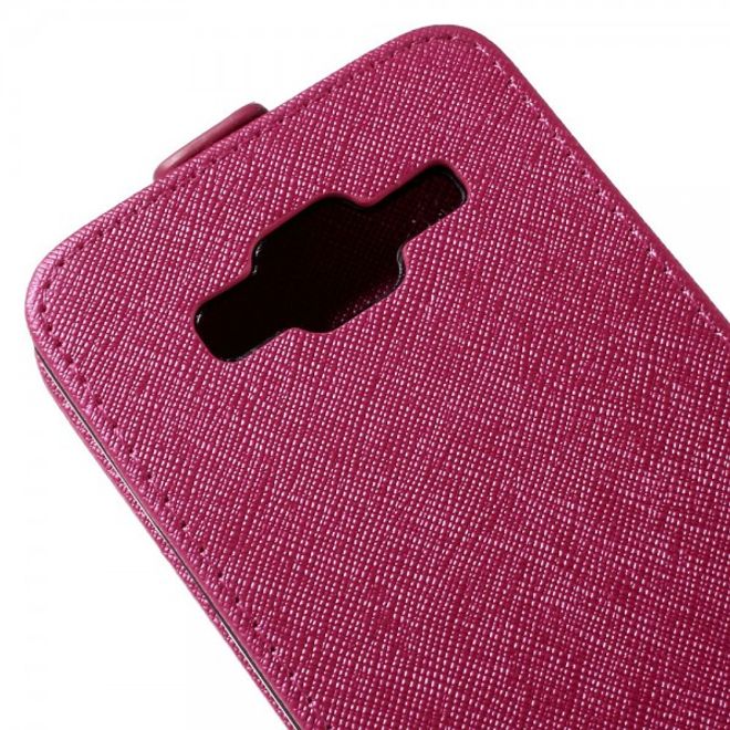 Samsung Galaxy J5 Leder Case vertikal mit Kreuzmuster - rosa