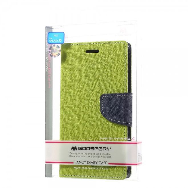 Goospery - Samsung Galaxy J5 (2015) Hülle - Handy Bookcover - Fancy Diary Series - lime/navy